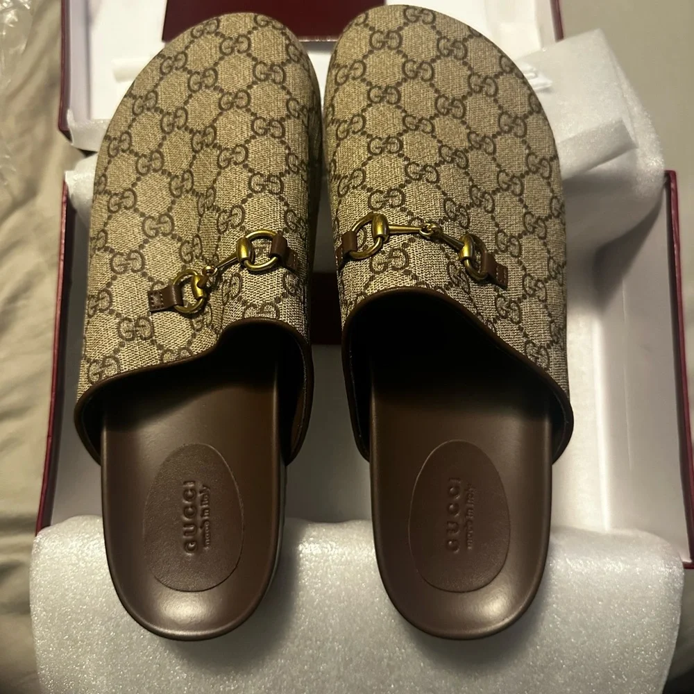 Beige and Brown Slip-On Loafers - Picture 1 of 2